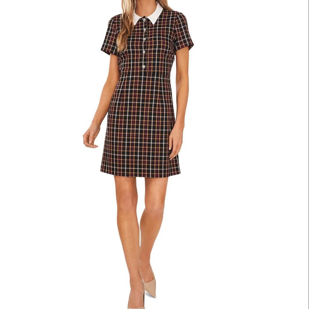 CeCe Womens Plaid Rhinestone Shift Dress NWT (Size 8, but fits like Size 6)
